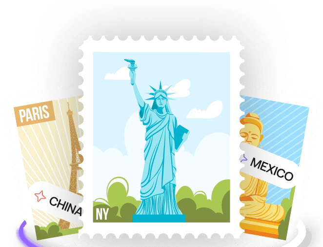 Travel destination postage stamps